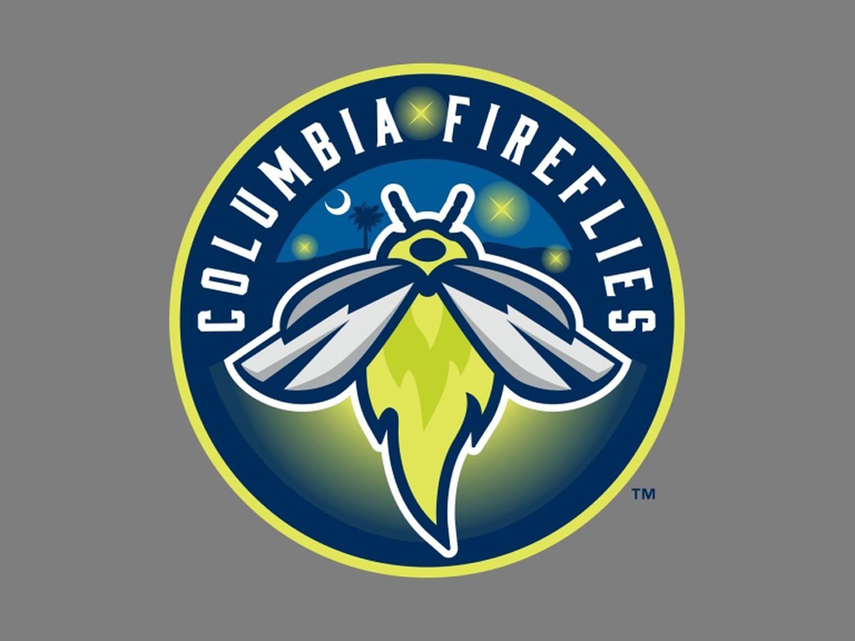 columbia firefly logo with illustration of a firefly in the center of a circle and glowing lights around and a palmetto and crescent moon to the left of the it's head