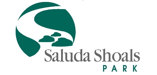 Green circle logo with white stream and rocks Saluda Shoals Park Logo