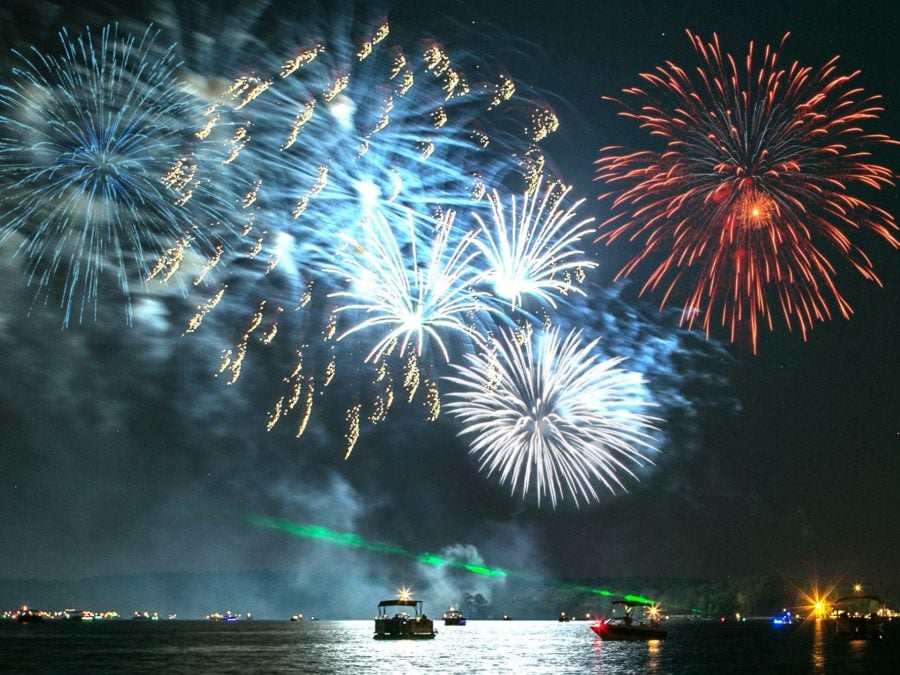 Fireworks burst over Lake Murray in a show of patriotic pride