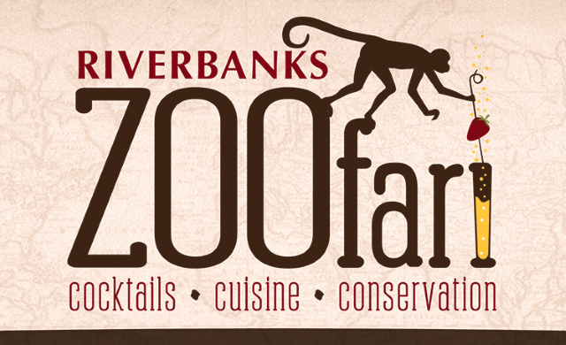 riverbanks zoofari cocktails cuisine conservation illustration of a monkey silhouette dipping a strawberry in the i
