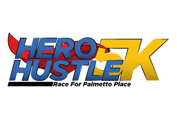 hero hustle 5k race for palmetto place 5 wearing a red superhero cap