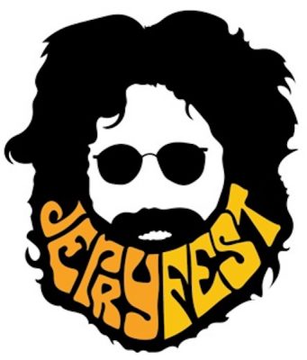 black line art illustration of jerry garcia's head wearing glasses jerryfest in the beard