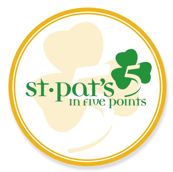 st pat's in five point logo shamrock with green clover