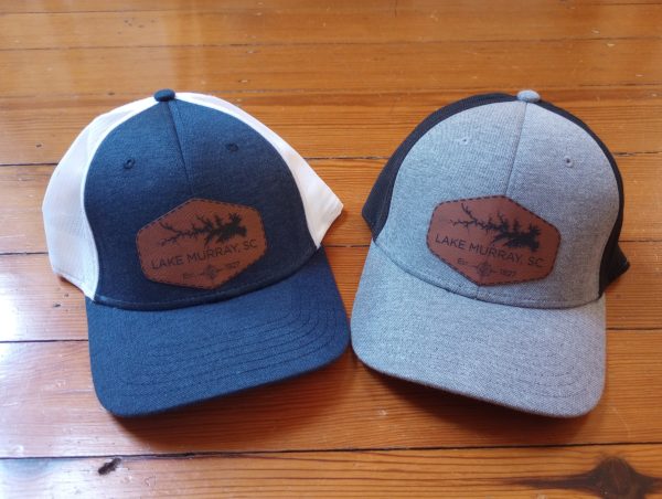 Two Trucker Hats With Leather Lake Murray Patch, Text Reads:"Lake Murray"