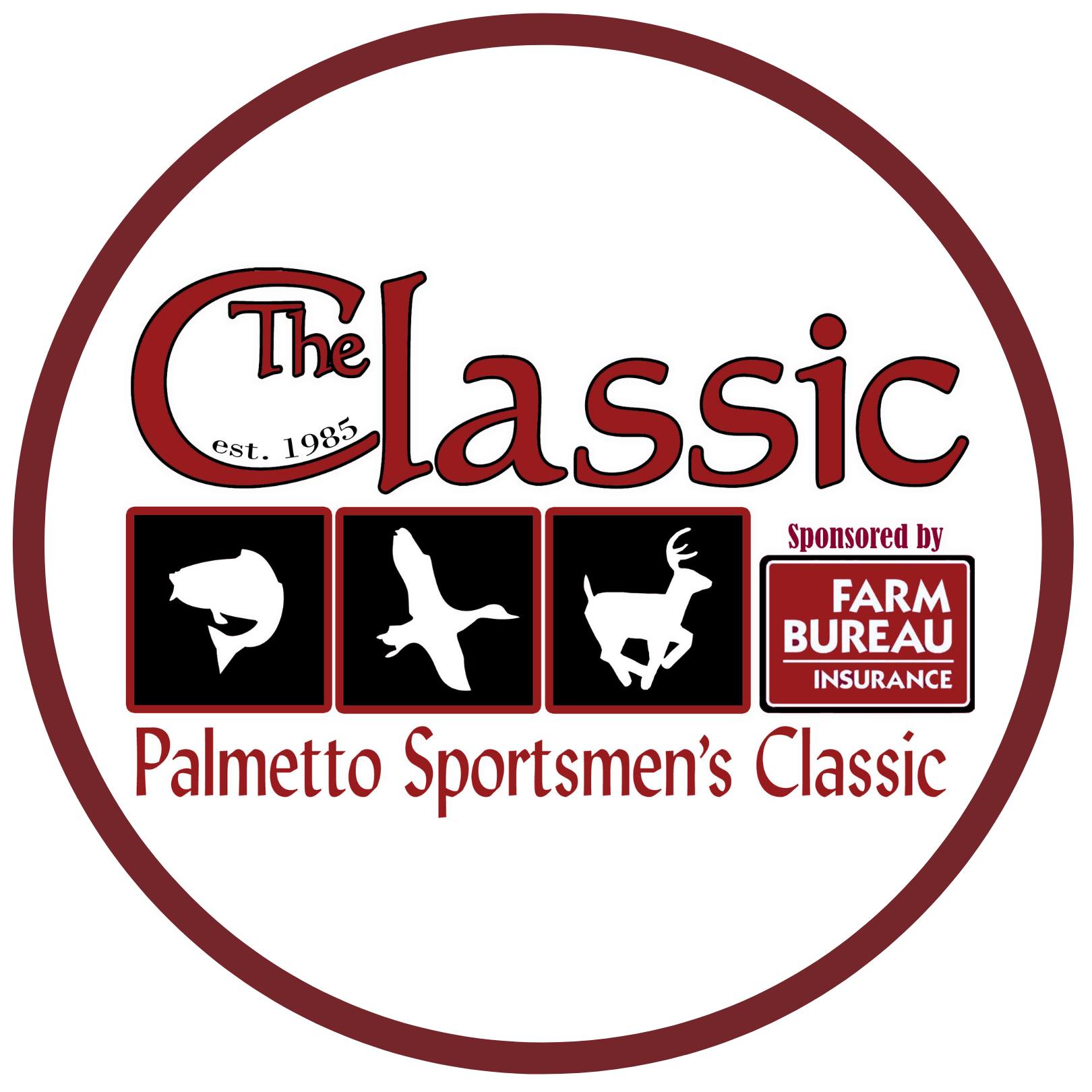 The Classic Palmetto Sportsmen's classic presented by farm bureau insurance graphic of striped bass pheasant deer established 1985
