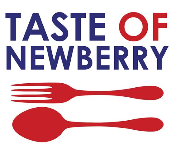 Taste of Newberry with a fork and spoon laying horizontal beneath the words