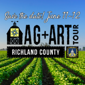 strawberry field with blue sky and ag & art logo with save the date text that reads June 11-12