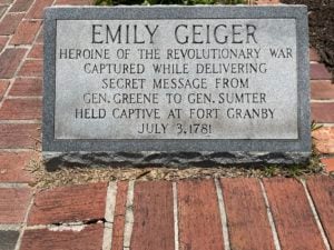 monument to Emily Geiger - heroine during the American Revolution