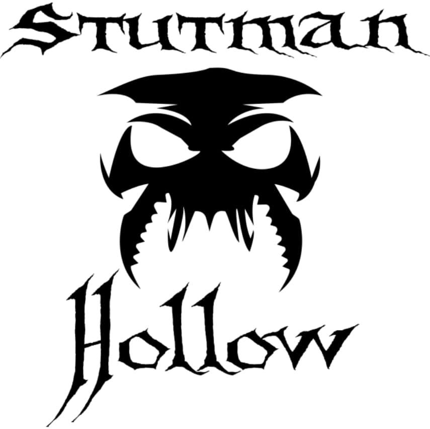 stutman hollow with alien skull in black in the center of the 2 words
