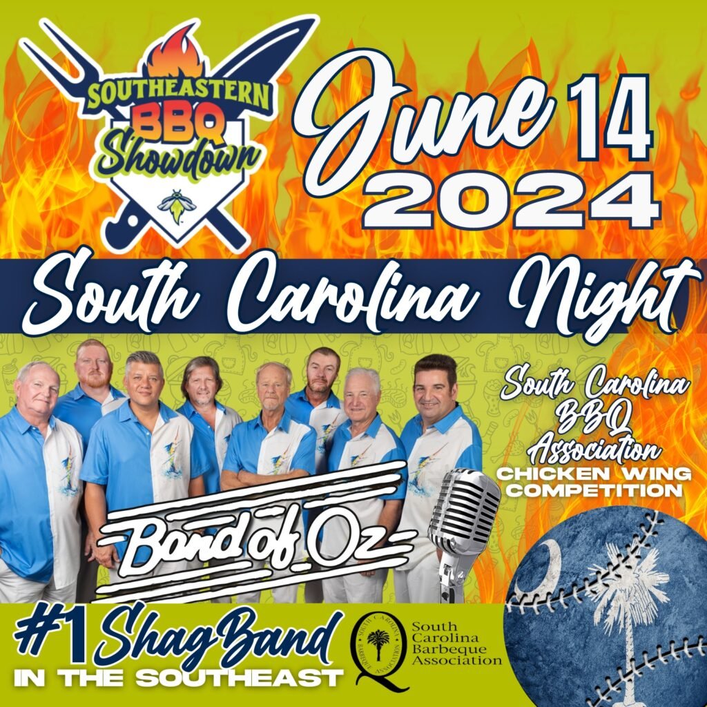 Southeastern BBQ Showdown June 14, 2024 is South Carolina Night with Band of Oz and the South Carolina BBQ Association Chicken Wing Competition